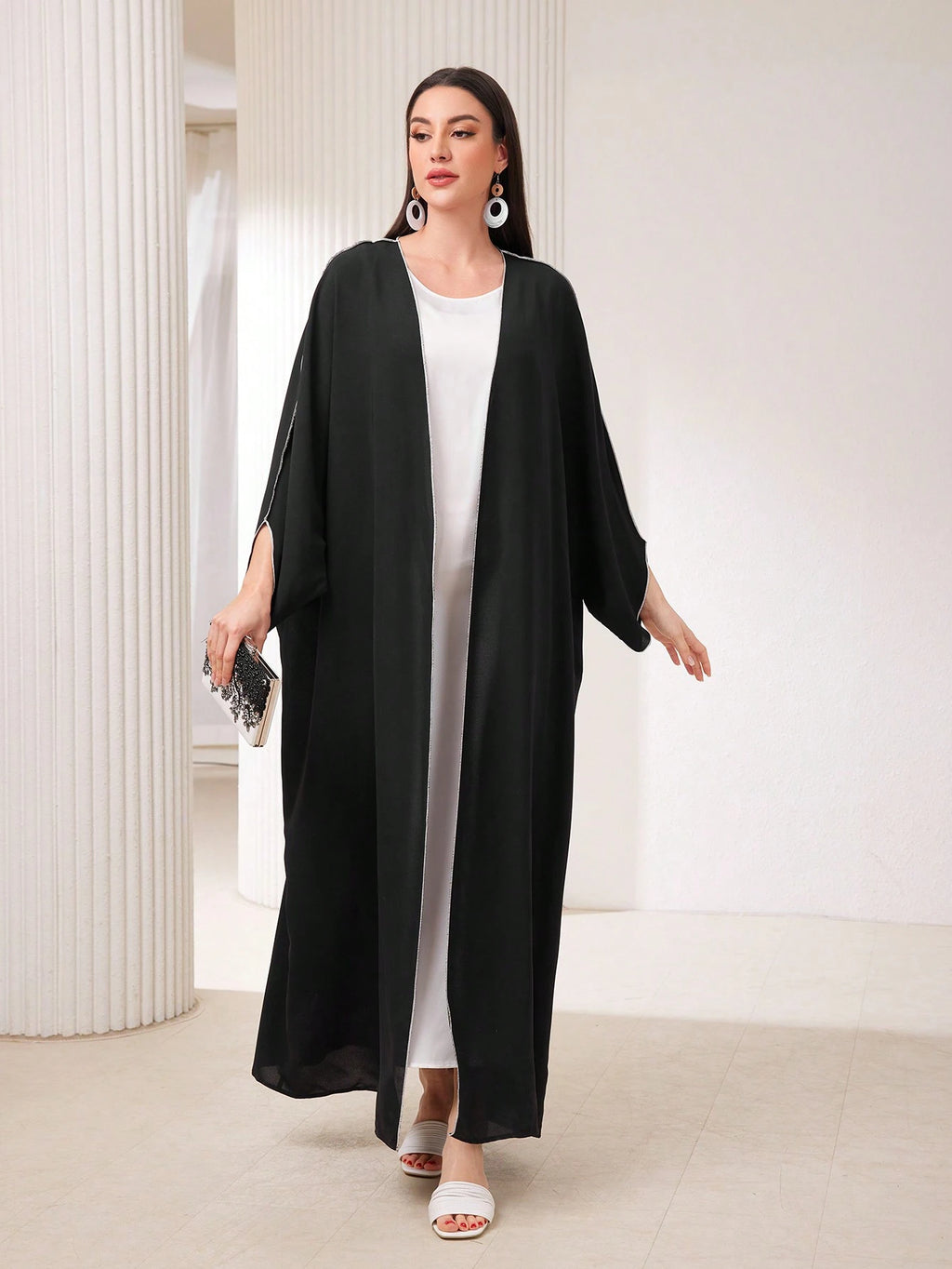 Al Najma Women'S Color Block Contrast Stitch Arabian Modest Arabian Abaya
