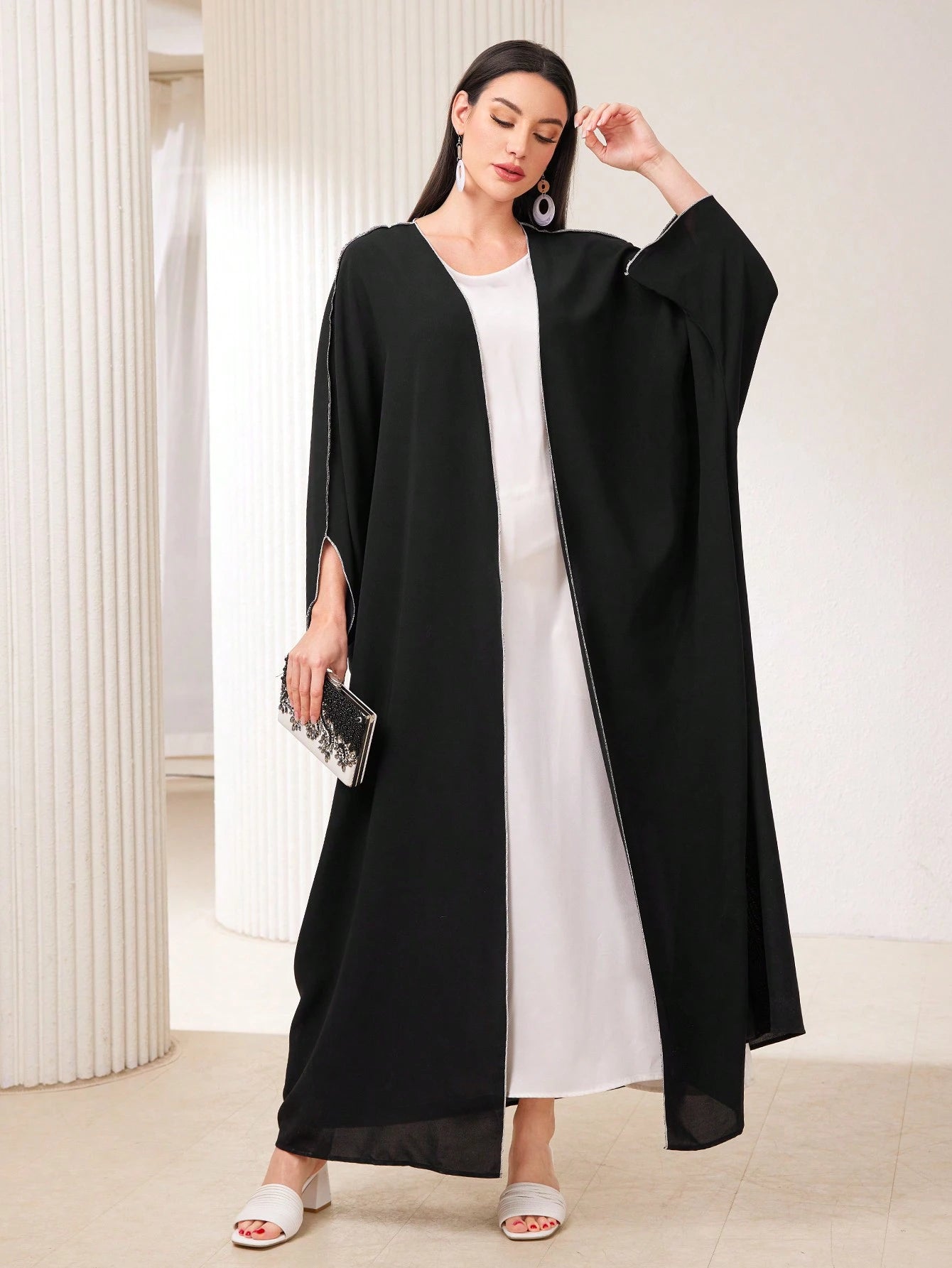 Al Najma Women'S Color Block Contrast Stitch Arabian Modest Arabian Abaya