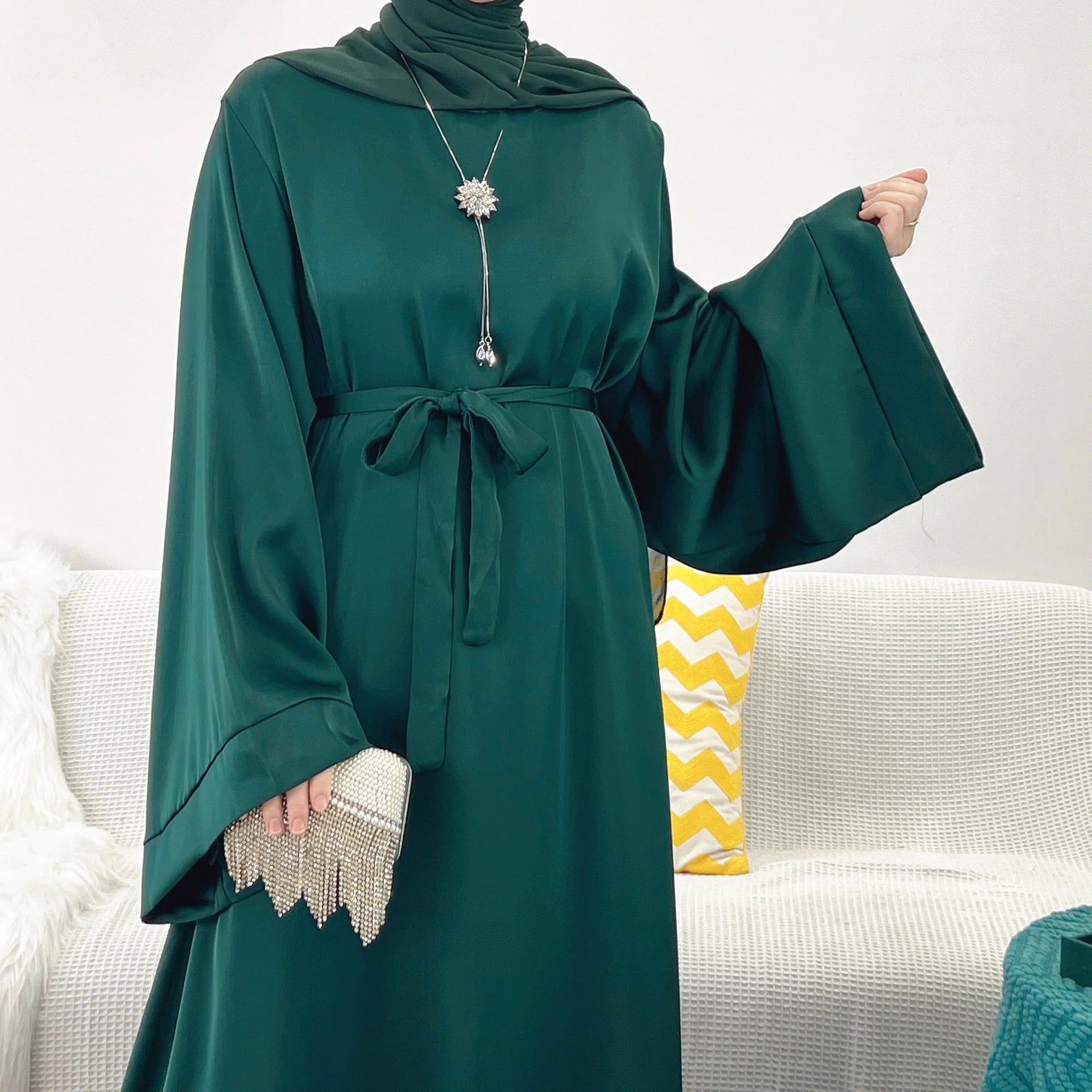 #503 Stain Closed Abaya with Pocket