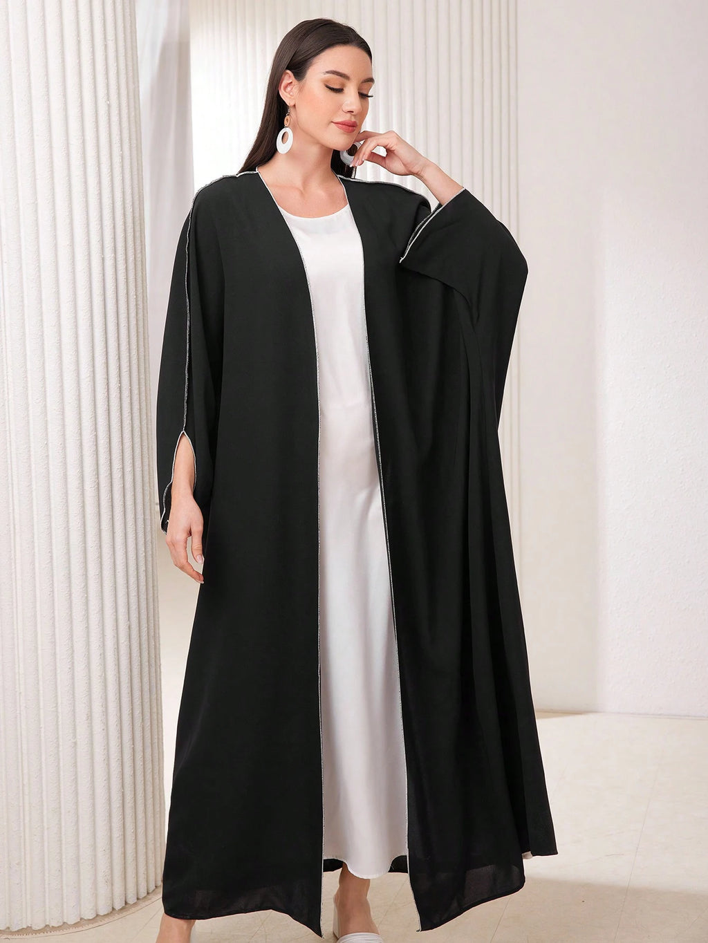 Al Najma Women'S Color Block Contrast Stitch Arabian Modest Arabian Abaya
