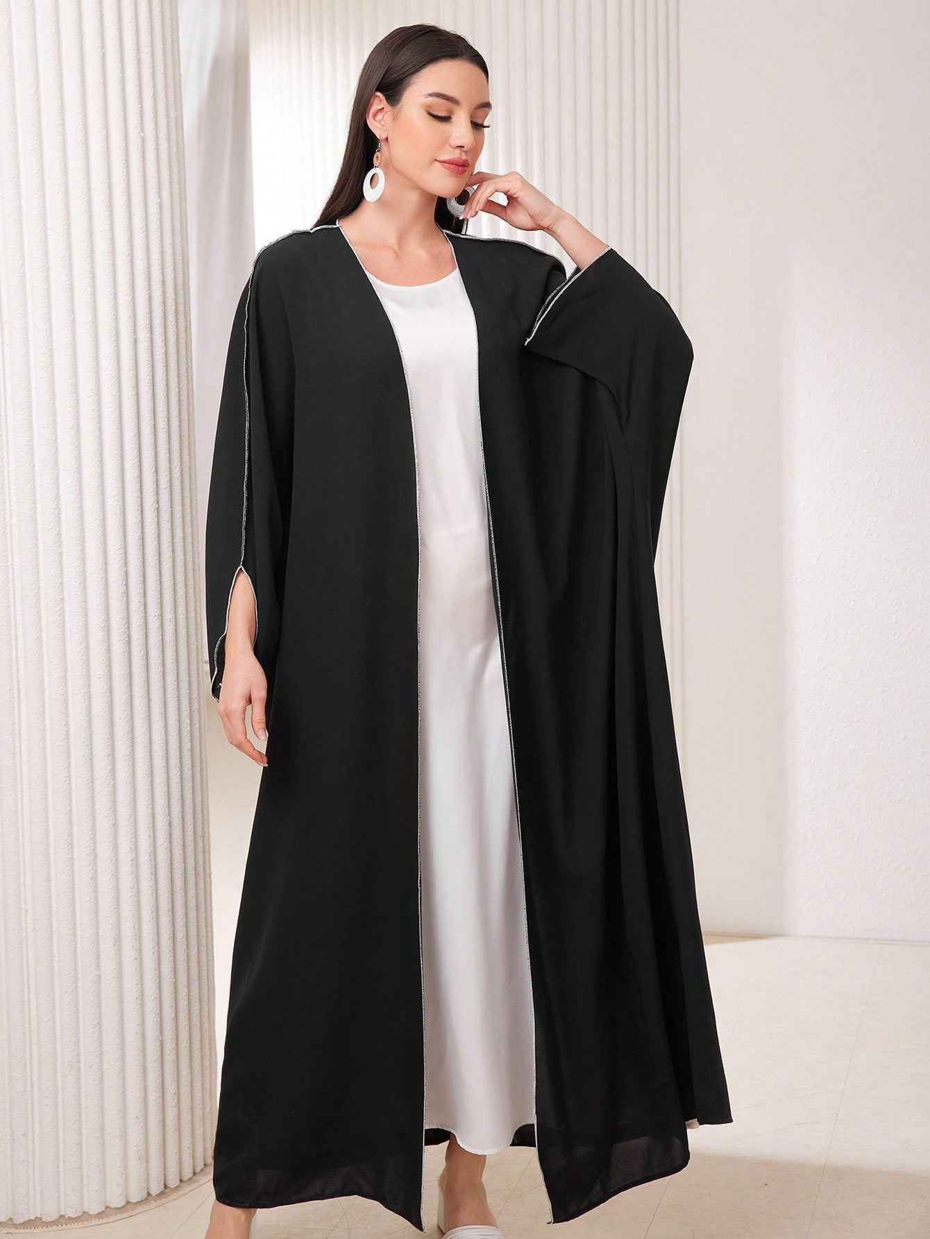 Al Najma Women'S Color Block Contrast Stitch Arabian Modest Arabian Abaya